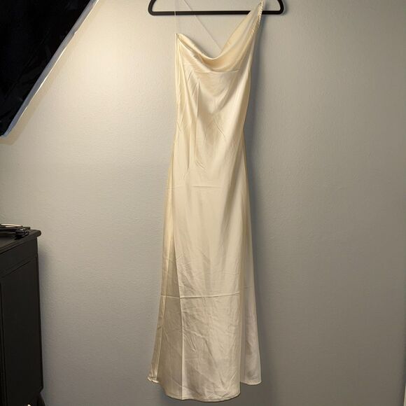 12th Tribe San Marino Slip Dress Ivory Midi Cowl Neck Strappy Satin NWT M - Picture 3 of 11